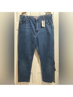 NWT ASOS Denim Split Raw Hem Rebel Tall Jeans Wide Leg High Rise Size 36 / 18